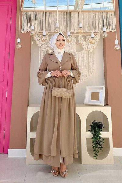 Bym Fashion Αξεσουάρ ζώνης Chiffon Detailed Abaya και Σετ Εσωρούχων 8391 Mink