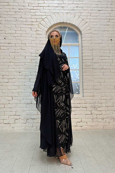 Bym Fashion Βραδινό φόρεμα φόρεμα σιφόν παγιέτα κεντημένο μανδύα φόρεμα 3775 Μαύρο