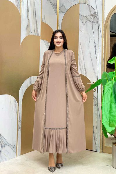 Bym Fashion Πέτρινο Σετ Φόρεμα Abaya Zero Sleeve 3657 Mink