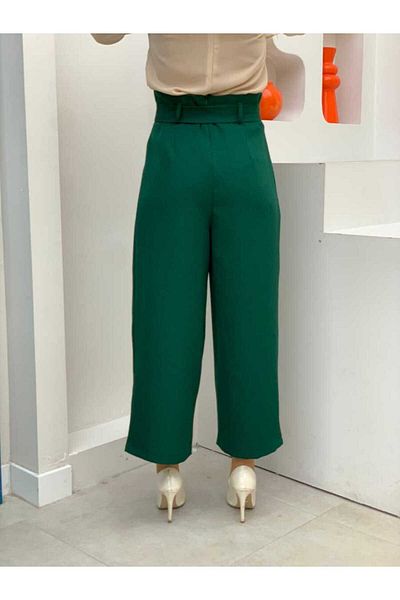 Bym Fashion Zippered Waist Lace-up Trousers 0174 Emerald