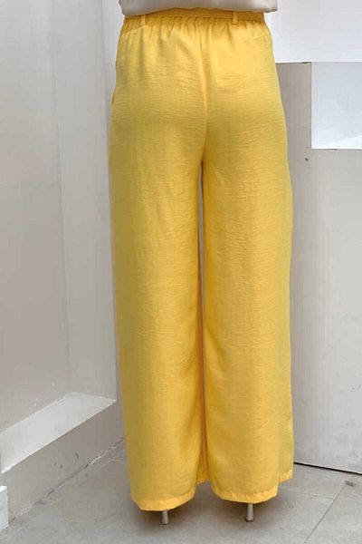 Bym Fashion Button Detailed Waist Tied Pocket Loose Trousers 0275 Yellow