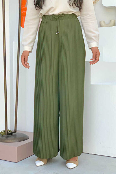 Bym Fashion Waist Elastic Lacing Look Pleated Trousers 0129 Khaki