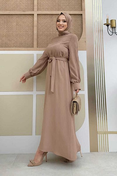 Bym Fashion Steinbesticktes Kleid mit Gürtel 3830 Nerz