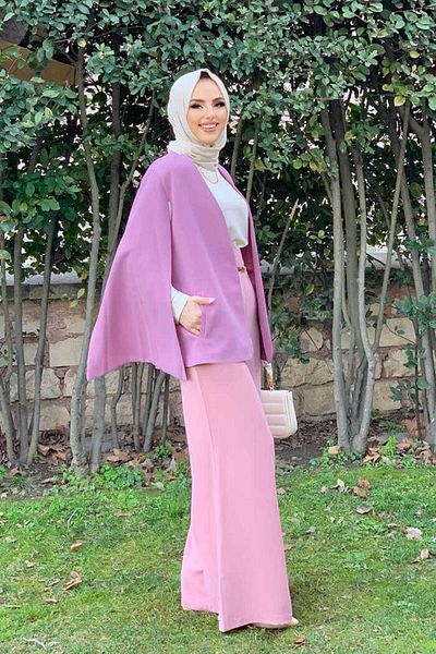 Bym Fashion Μπουφάν με μανδύα look μονόχρωμο 7666 αποξηραμένο τριαντάφυλλο