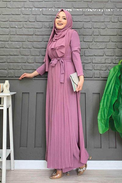 Bym Fashion Overall aus plissiertem Chiffon mit Cape-Detail und Taillengürtel 3498 Puder