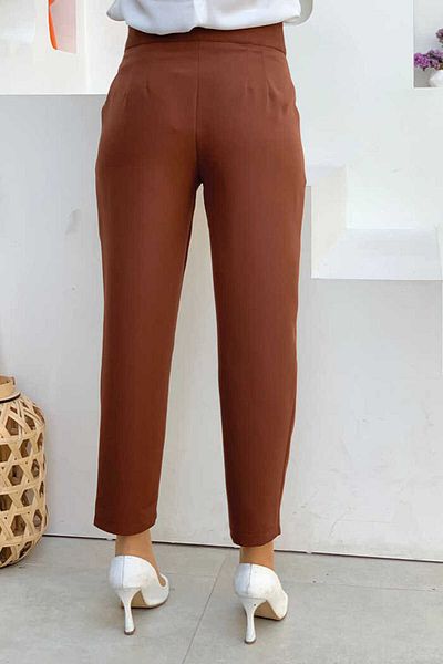 Bym Fashion Παντελόνι μολύβι με λεπτομερή φερμουάρ 0201 καφέ