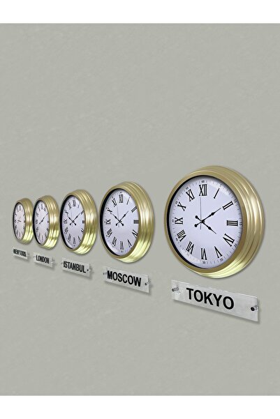 Platin Saat 40 cm Solid Brass Metal White Dial 5 Piece Set Hotel World Clock ...
