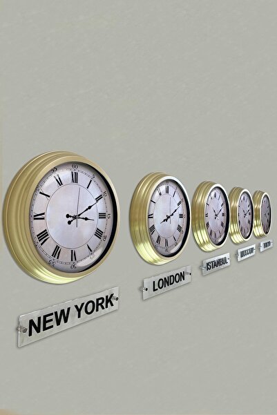 Platin Saat 40 cm Solid Brass Metal White Dial 5 Piece Set Hotel World Clock ...