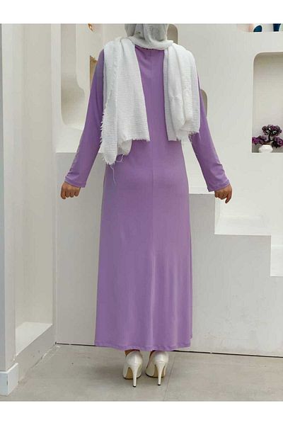 Bym Fashion Plus Size ίσια λαιμόκοψη μακρυμάνικο εσωτερικό αμμώδες φόρεμα 3202-1 λιλά