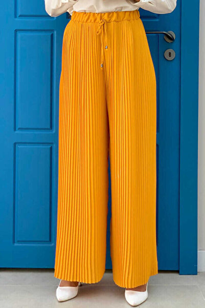 Bym Fashion Waist Elastic Lacing Look Pleated Trousers 0129 Mustard