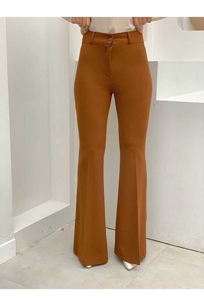 Bym Fashion Παντελόνι με φερμουάρ στη μέση Ισπανικό φανελάκι 0231 Dark Tan