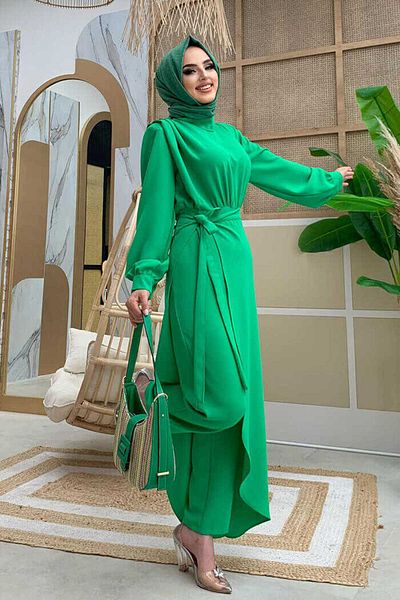 Bym Fashion Ολόσωμη φόρμα με ζώνη κομματιού με λεπτομέρεια ώμους 3742 πράσινη
