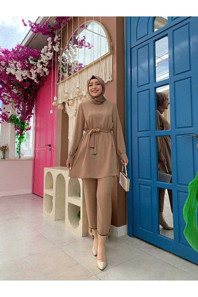 Bym Fashion Φούντα Λεπτομερή Τουνίκ Παντελόνι Διπλό Σετ 8424 Ταν