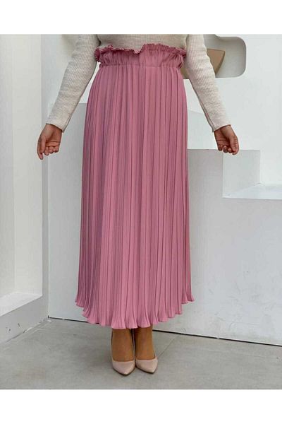 Bym Fashion Χοντρή Ελαστική Πλισέ ίσια Φούστα 1143 Πούδρα
