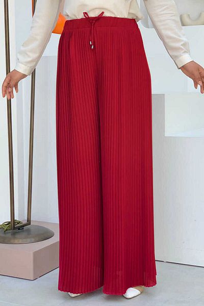 Bym Fashion Waist Elastic Lacing Look Pleated Trousers 0129 Claret Red