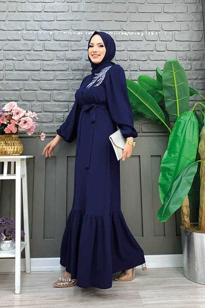 Bym Fashion Λεπτομερές φόρεμα Ferace 3840 Navy Blue με κέντημα με κουμπιά