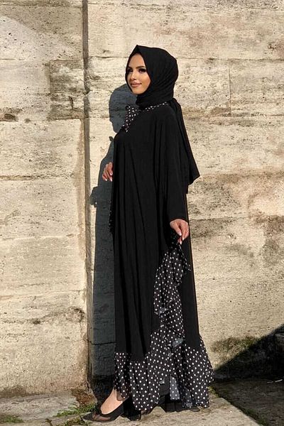 Bym Fashion Σετ φόρεμα μανδύα σιφόν με λεπτομέρεια με στίγματα 3643 μαύρο