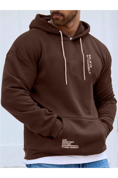 ORLONTEX Hanorac oversize cu glugă cu imprimeu Brown Believe pentru bărbați