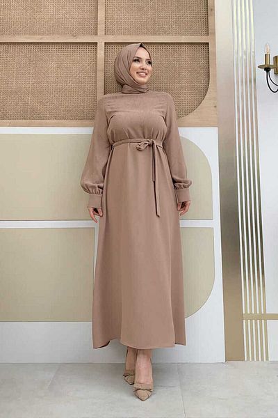 Bym Fashion Steinbesticktes Kleid mit Gürtel 3830 Nerz