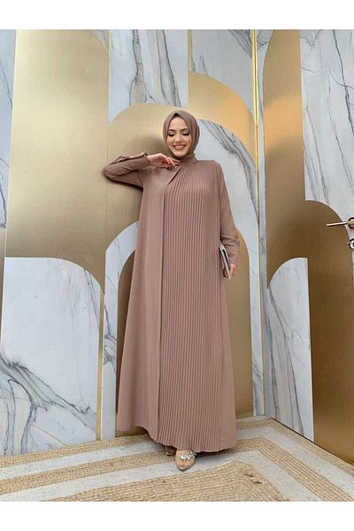 Bym Fashion Φόρεμα ζωνισμένο με λεπτομέρεια γιακά 3825 Mink