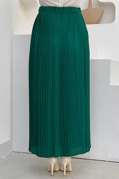 Bym Fashion Πλισέ Σμαραγδένια Φούστα Σιφόν - Ελαστική Μέση, Μοντέλο 1152
