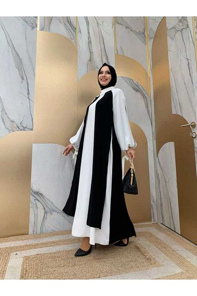 Bym Fashion Δίχρωμο Φόρεμα με λεπτομέρεια μπαλόνι 3799 Μαύρο