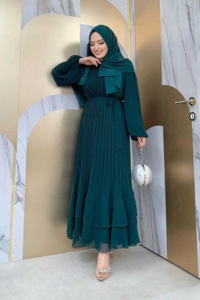 Bym Fashion Φόρεμα με πλισέ με λεπτομέρεια 3836 σμαραγδί