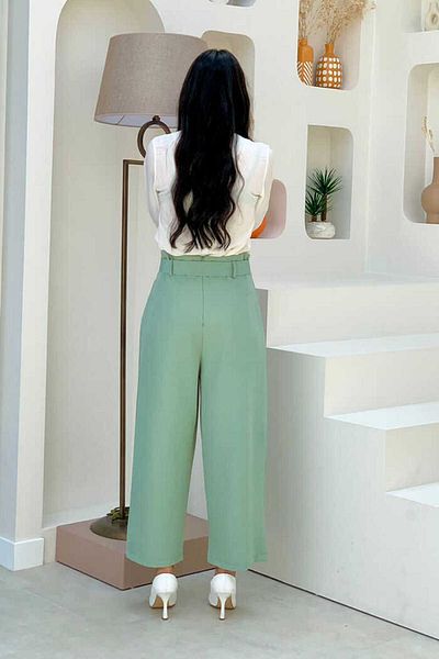 Bym Fashion Zippered Waist Lace-up Trousers 0174 Mint