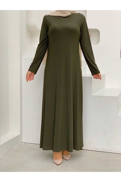Bym Fashion Μεγάλο μέγεθος μονόχρωμο φόρεμα με μακρύ μανίκι αμμώδες 3202-1 Χακί