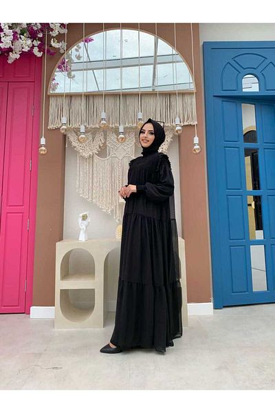 Bym Fashion Shoulder Side Gather Look Loose Lined Φόρεμα 3511 Μαύρο
