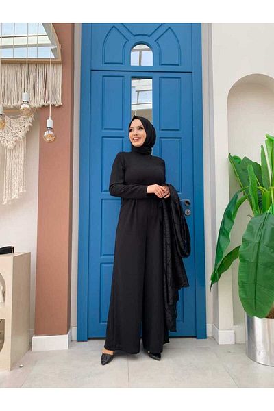 Bym Fashion Δαντέλα Abaya Ζώνη μέσης με λεπτομέρεια τσέπης Σετ 3782 Μαύρο