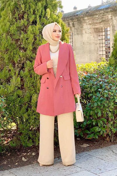 Bym Fashion Μπουφάν με λεπτομέρεια με μπροστινό κουμπί με επένδυση 7660 Dusty Rose