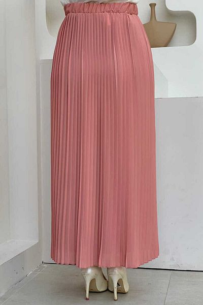 Bym Fashion Ελαστική μέση πλισέ σιφόν φούστα 1152 πούδρα
