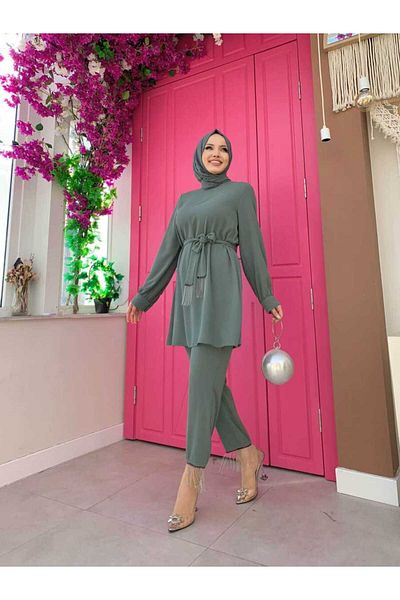 Bym Fashion Tassel Detailed Tunic Trousers Double Set 8424 Mint