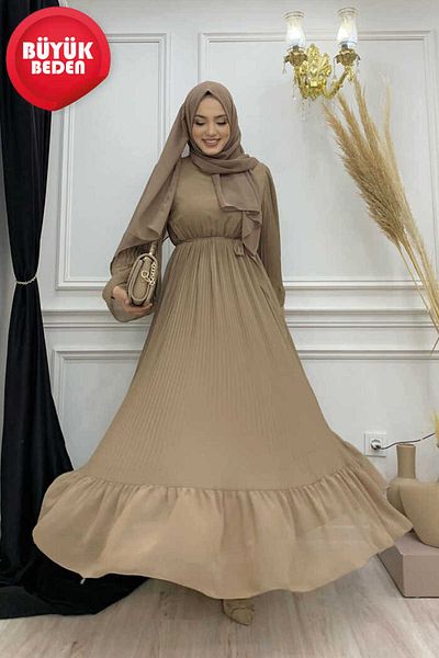Bym Fashion Φόρεμα από σιφόν με επένδυση 3404-1 Mink με πλισέ βολάν
