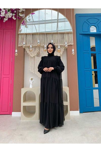 Bym Fashion Shoulder Side Gather Look Loose Lined Φόρεμα 3511 Μαύρο