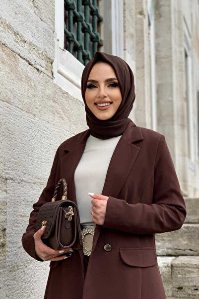Bym Fashion Button Detailed Short Jacket Trousers Set 8352 Brown