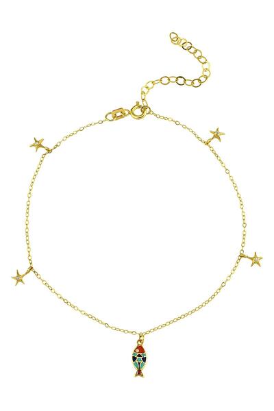 Altınkesesi 14 Ayar Altın Mineli Balıklı Yıldız Halhal