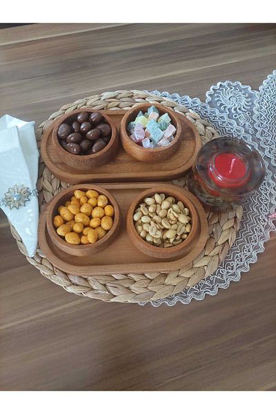 AKGÜNEY Wooden Natural Snack Bowl and Snack Bottom