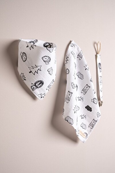 Melomio Baby Kids Muslin Lion Newborn Set of 3 Scarf Bib Mouth Wipe Pacifier ...