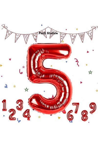 Parti Station Number Foil Balloon Red Number Balloon Red 5 Year Old Balloon 76 Cm Number Balloon Flying Balloon Helium Balloon