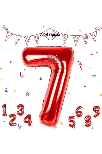Parti Station Number Foil Balloon Red Number Balloon Red Age 7 Balloon 76 Cm Number Balloon Flying Balloon Helium Balloon
