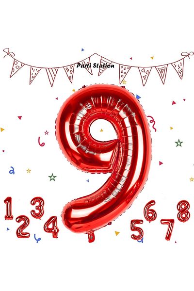 Parti Station Number Foil Balloon Red Number Balloon Red Age 9 Balloon 76 Cm Number Balloon Flying Balloon Helium Balloon