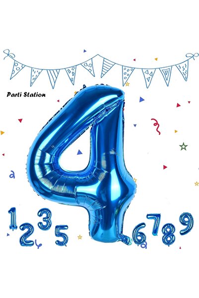 Parti Station Rakam Folyo Balon Lacivert Rakam Balon Mavi 4 Yaş Balon 76 Cm S...