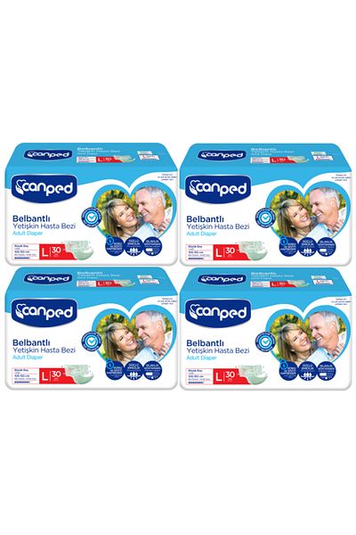 Canped L-Large Size Adult Patient Diapers with Waistband 4 Pack of 30