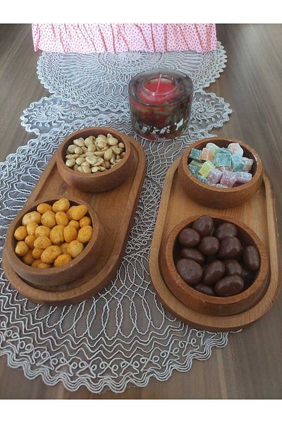 AKGÜNEY Wooden Natural Snack Bowl and Snack Bottom