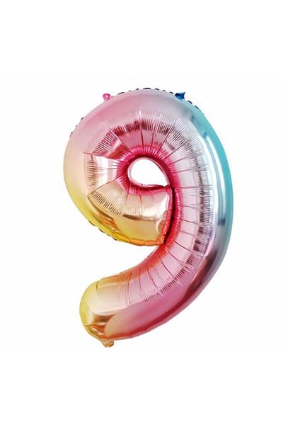 Parti Station Number Foil Balloon Rainbow Number Balloon Colorful 9 Year Old Balloon 76 Cm Number Balloon Flying Balloon Helium Balloon