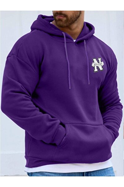 ORLONTEX Ανδρικό φούτερ μωβ New York με στάμπα με κουκούλα