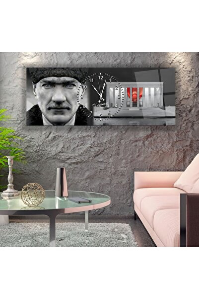 EMYA HOME Saatli Mustafa Kemal Atatürk Cam Tablo