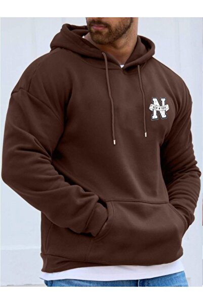 ORLONTEX Ανδρικό φούτερ με κουκούλα σε καφέ New York printed